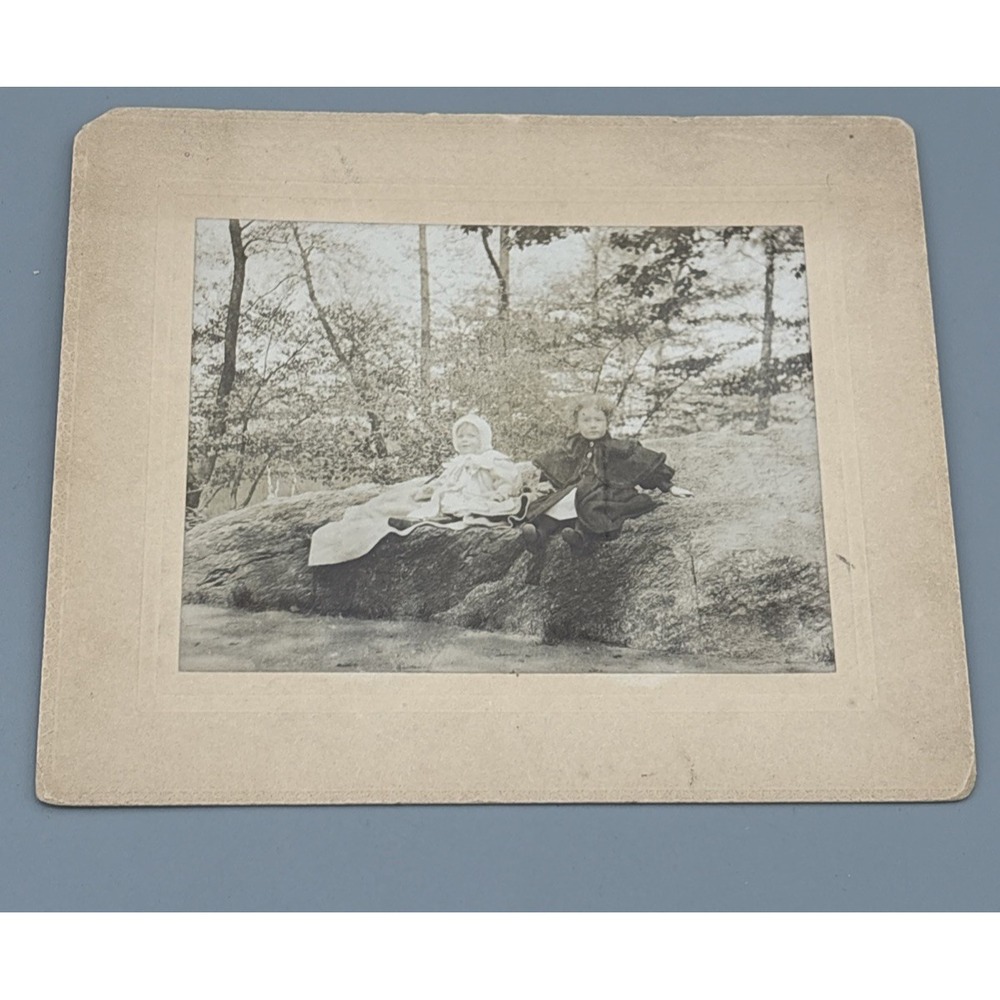 Antique Central Park NY Child Kids Sitting rock PhotoTrees Jackets Coats Pose